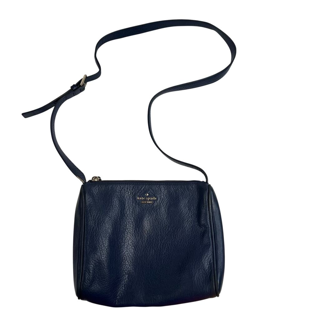 Kate Spade Lombard Street Cayli Crossbody Bag Navy Pebbled Leather Purse READ